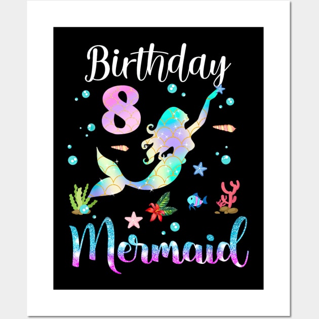 8 Years Old Birthday Mermaid Happy 8th Birthday Wall Art by Vintage White Rose Bouquets